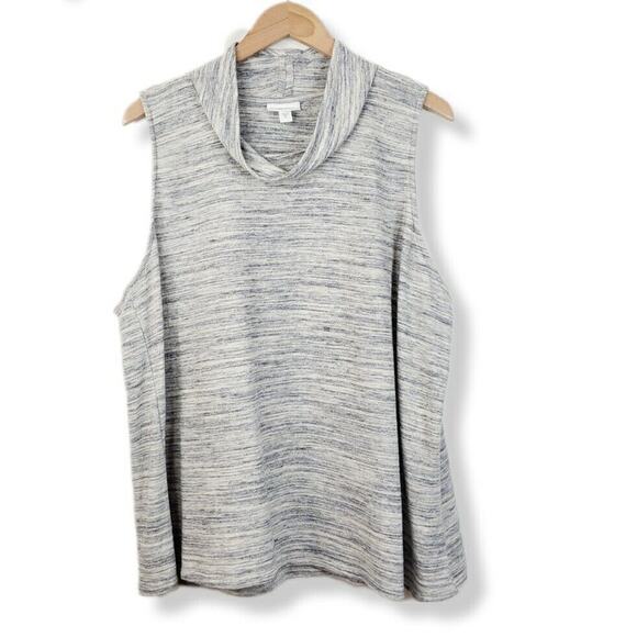 PURE J Jill Knit Top XL Blue Ivory Sleeveless Textured Cowl Neck Lagenlook Beach - Picture 1 of 8